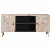 Produktbild för TV-skåp med lagring Vit 105 x 33,5 x 46 cm Massivt mangoträ