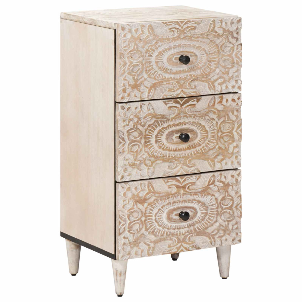 Produktbild för Sideboard med låda Vit 40 x 33,5 x 75 cm Massivt mangoträ