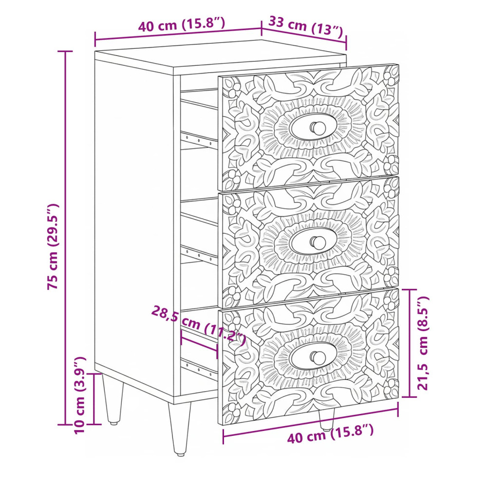 Produktbild för Sideboard med låda Vit 40 x 33,5 x 75 cm Massivt mangoträ