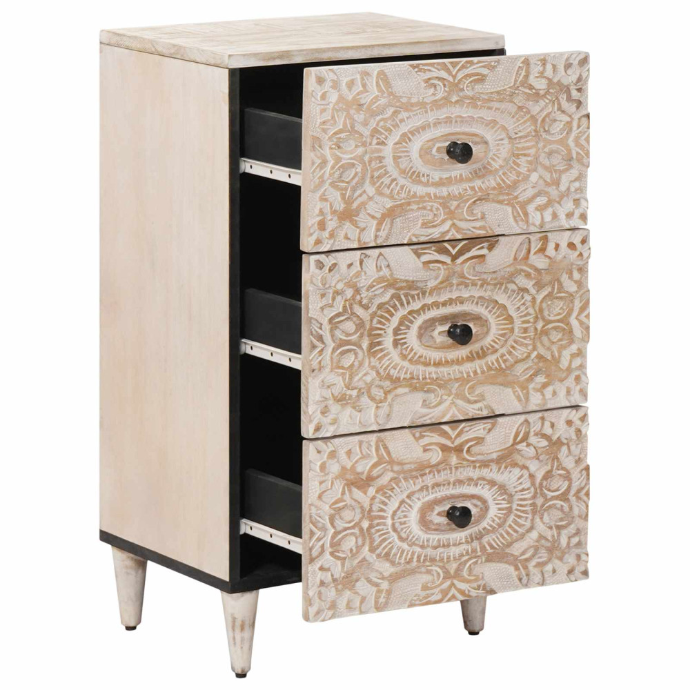 Produktbild för Sideboard med låda Vit 40 x 33,5 x 75 cm Massivt mangoträ