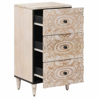 Produktbild för Sideboard med låda Vit 40 x 33,5 x 75 cm Massivt mangoträ