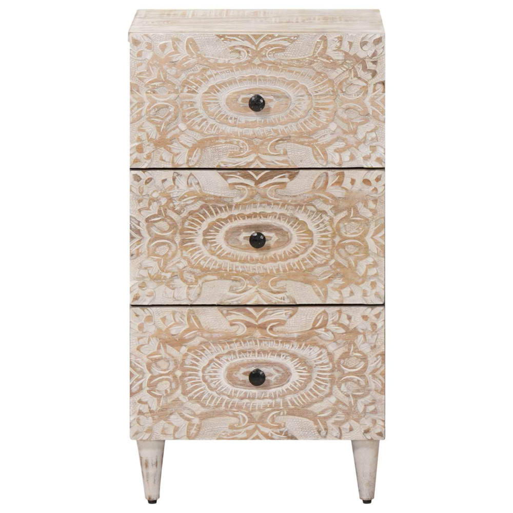 Produktbild för Sideboard med låda Vit 40 x 33,5 x 75 cm Massivt mangoträ