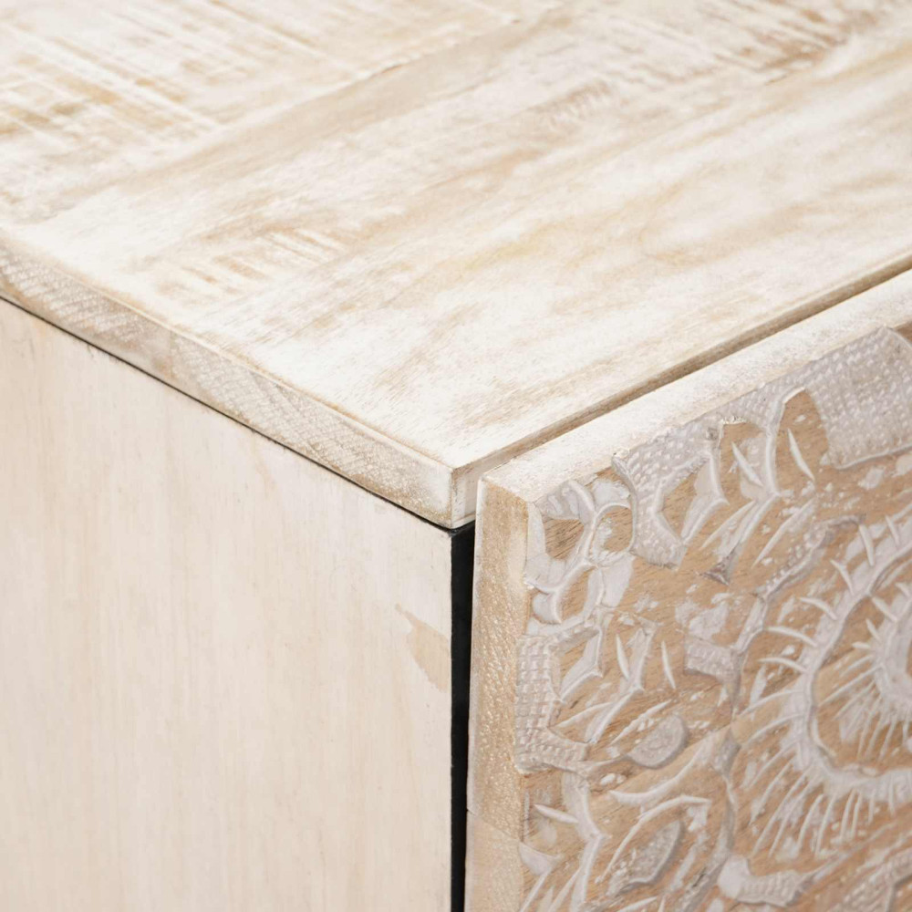 Produktbild för Sideboard med låda Vit 40 x 33,5 x 75 cm Massivt mangoträ