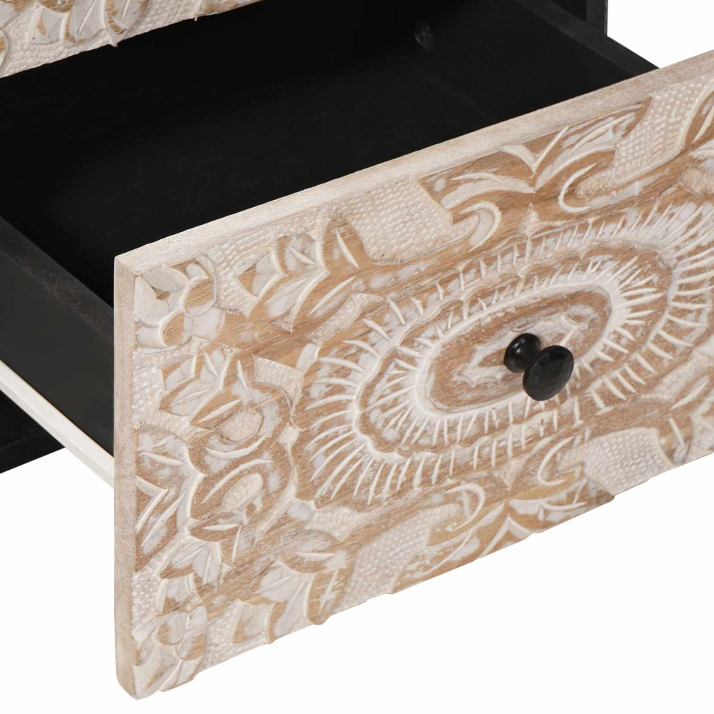Produktbild för Sideboard med låda Vit 40 x 33,5 x 75 cm Massivt mangoträ