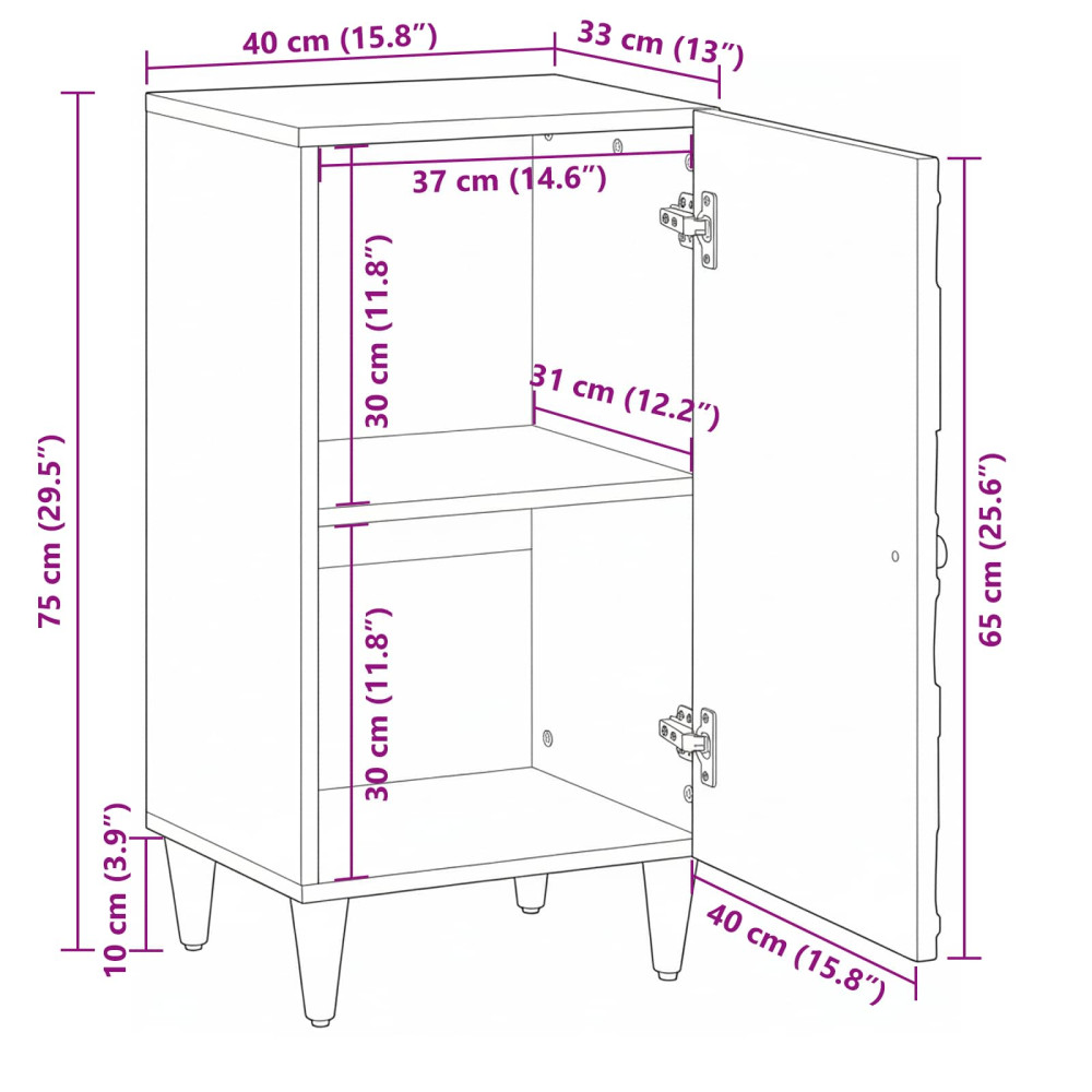 Produktbild för Sideboard med lagring Vit 40 x 33,5 x 75 cm Massivt mangoträ
