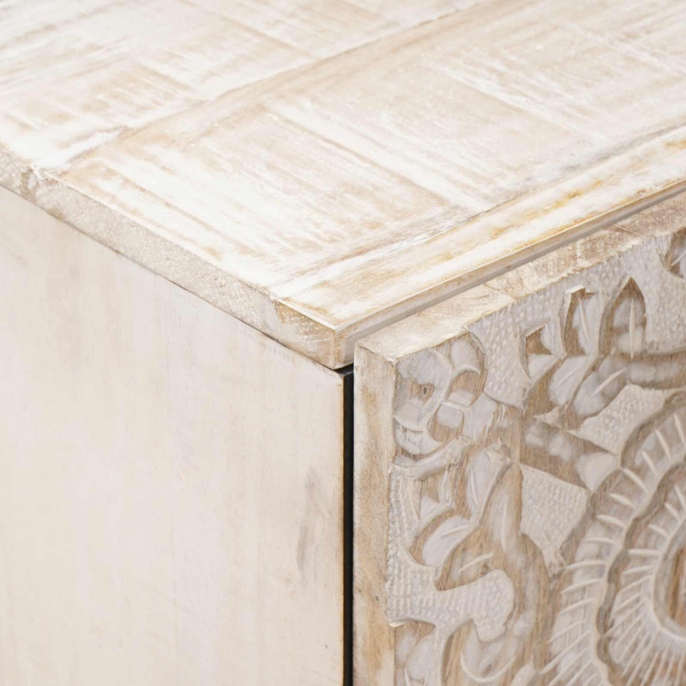 Produktbild för Sideboard med lagring Vit 40 x 33,5 x 75 cm Massivt mangoträ