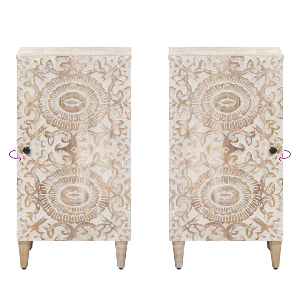 Produktbild för Sideboard med lagring Vit 40 x 33,5 x 75 cm Massivt mangoträ