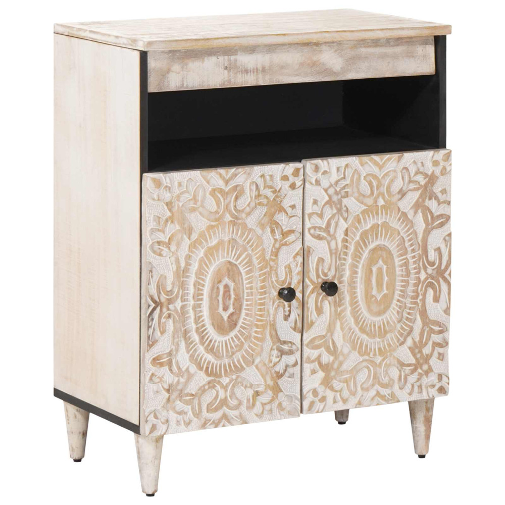 Produktbild för Sideboard med lagring Vit 60 x 33,5 x 75 cm Massivt mangoträ