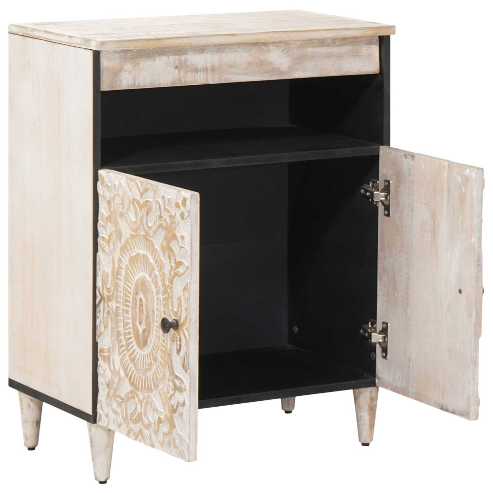 Produktbild för Sideboard med lagring Vit 60 x 33,5 x 75 cm Massivt mangoträ