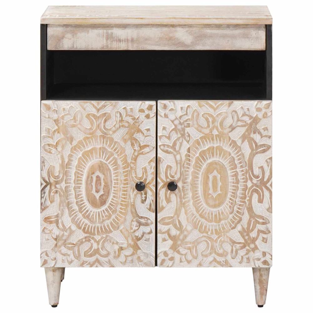 Produktbild för Sideboard med lagring Vit 60 x 33,5 x 75 cm Massivt mangoträ