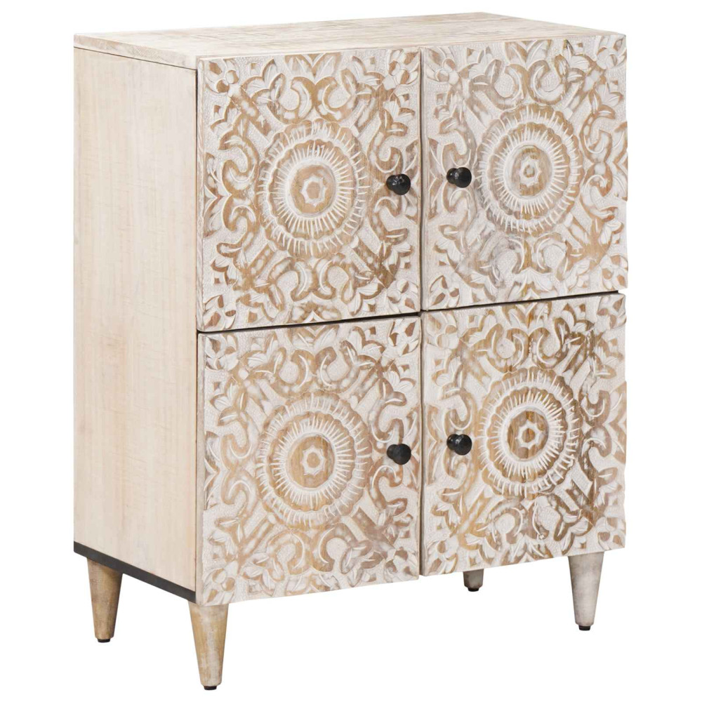 Produktbild för Sideboard med lagring Vit 60 x 33,5 x 75 cm Massivt mangoträ