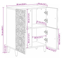 Produktbild för Sideboard med lagring Vit 60 x 33,5 x 75 cm Massivt mangoträ
