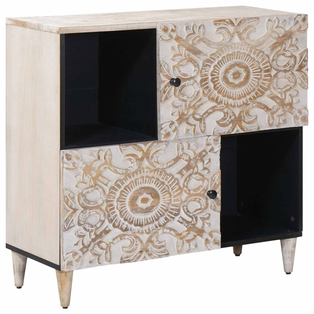 Produktbild för Sideboard med lagring Vit 80 x 33,5 x 75 cm Massivt mangoträ