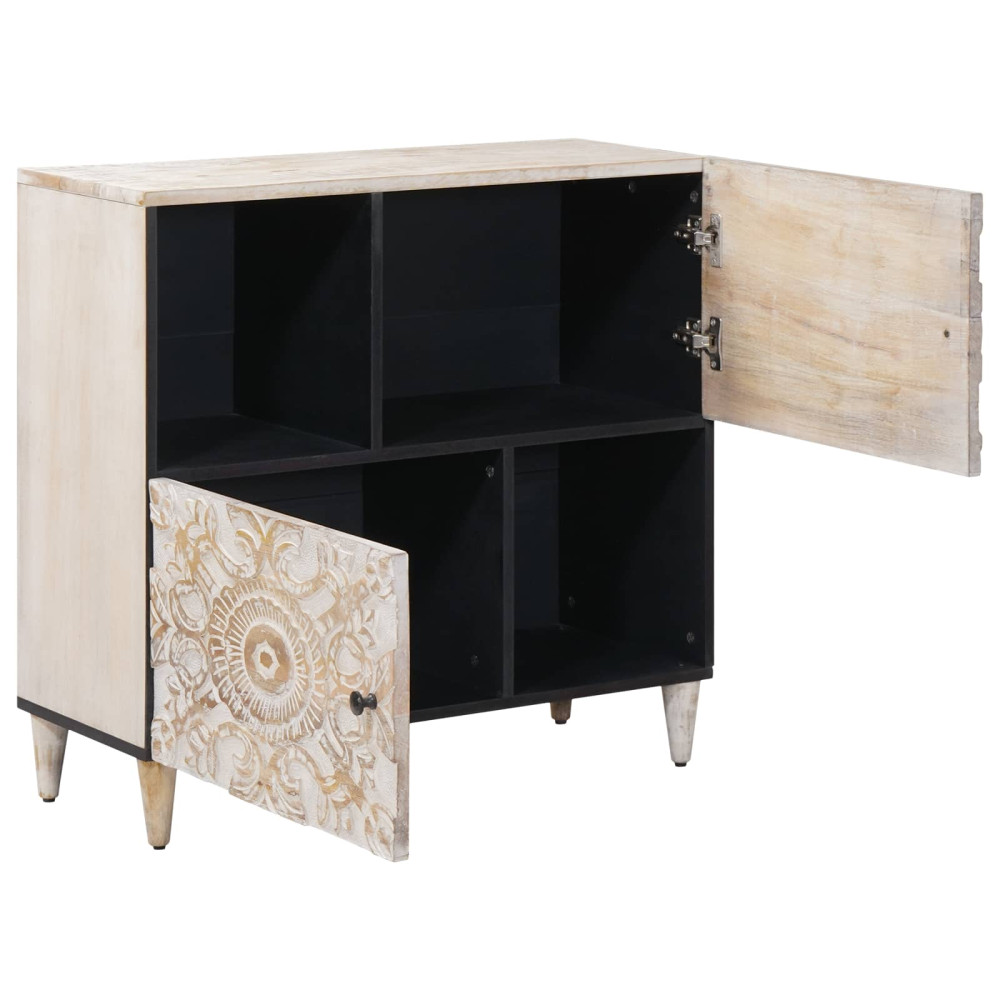 Produktbild för Sideboard med lagring Vit 80 x 33,5 x 75 cm Massivt mangoträ