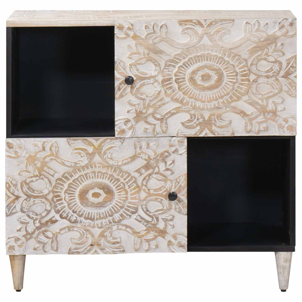 Produktbild för Sideboard med lagring Vit 80 x 33,5 x 75 cm Massivt mangoträ