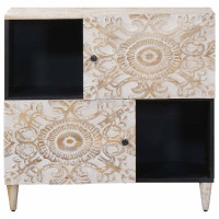Produktbild för Sideboard med lagring Vit 80 x 33,5 x 75 cm Massivt mangoträ