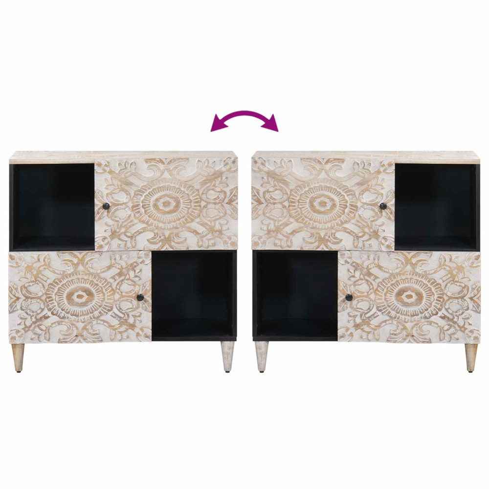 Produktbild för Sideboard med lagring Vit 80 x 33,5 x 75 cm Massivt mangoträ