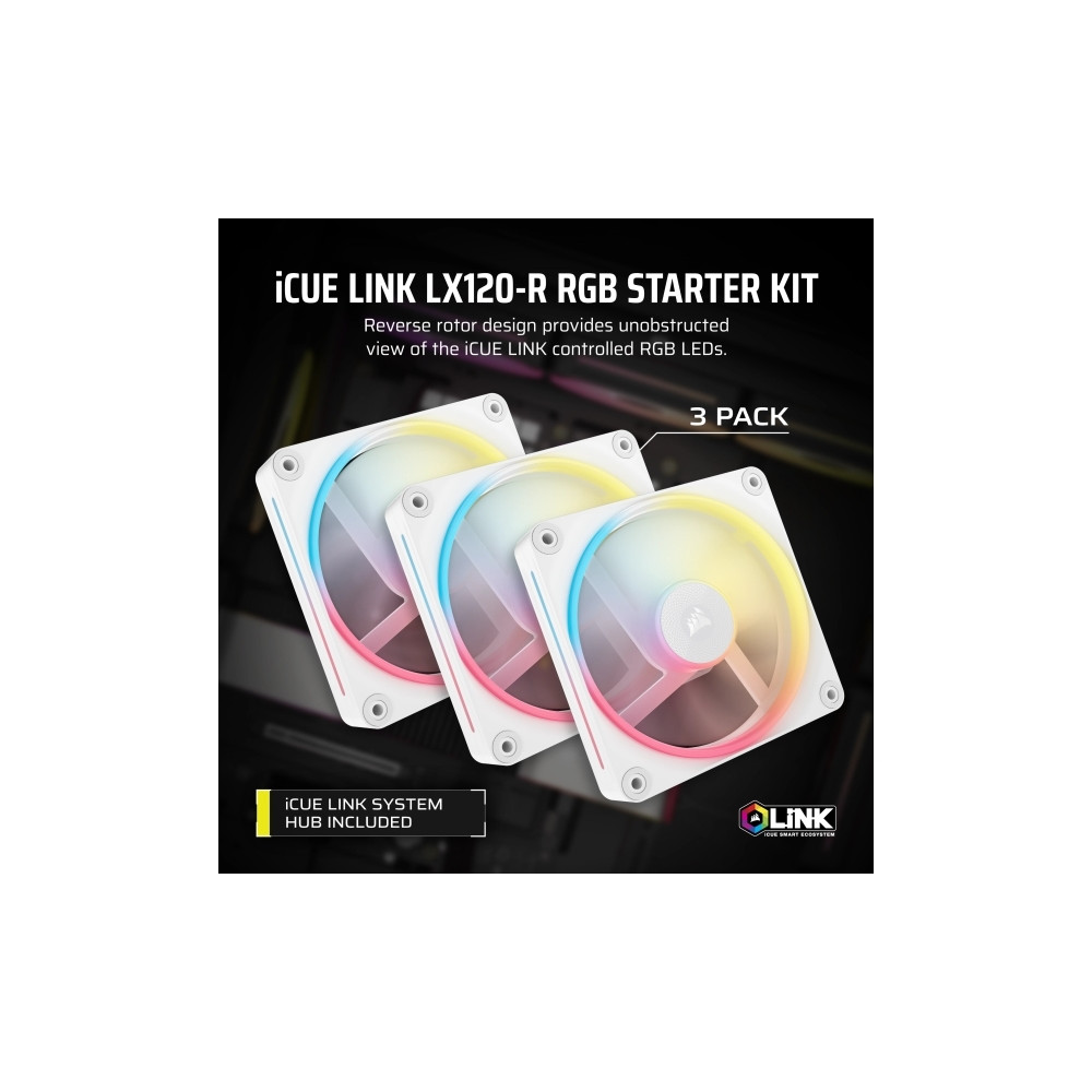Produktbild för CORSAIR iCUE Link LX120-R RGB Starter Kit - lådfläkt - omkastat blad
