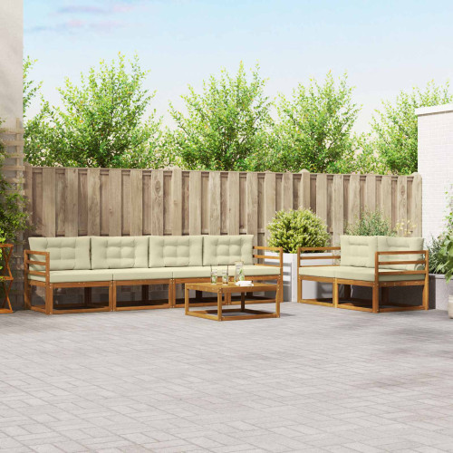 vidaXL Utomhussoffset med kudde 7 pcs Naturlig och Grädde - Möbelset