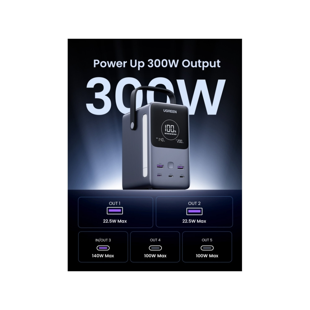 Produktbild för Ugreen Nexode - strömförsörjningsbank - 300 Watt - LiFePO4 - 48000 mAh - 153 Wh