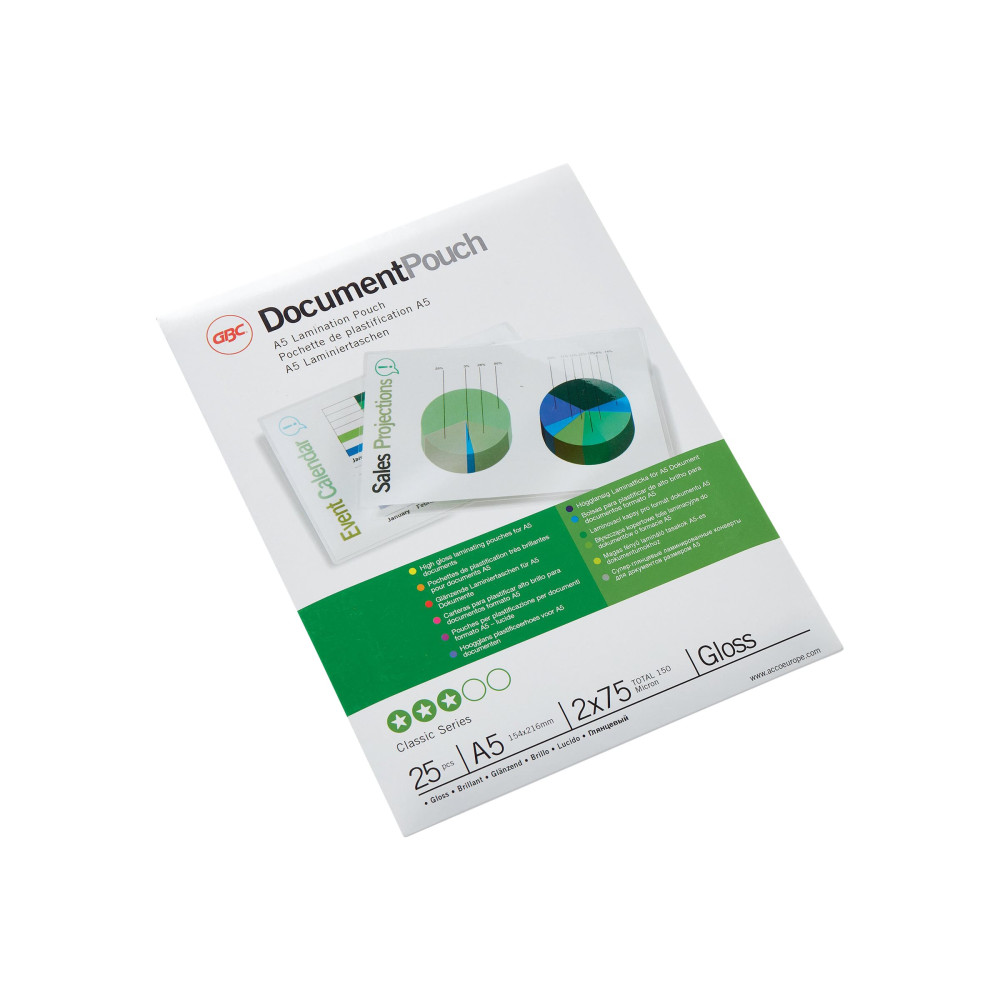 Produktbild för GBC HeatSeal Document Pouch - 25-pack - glättat - 154 x 216 mm - lamineringsfickor
