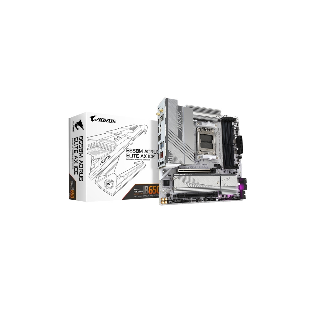 Produktbild för Gigabyte B650M AORUS ELITE AX ICE - moderkort - micro ATX - Socket AM5 - AMD B650