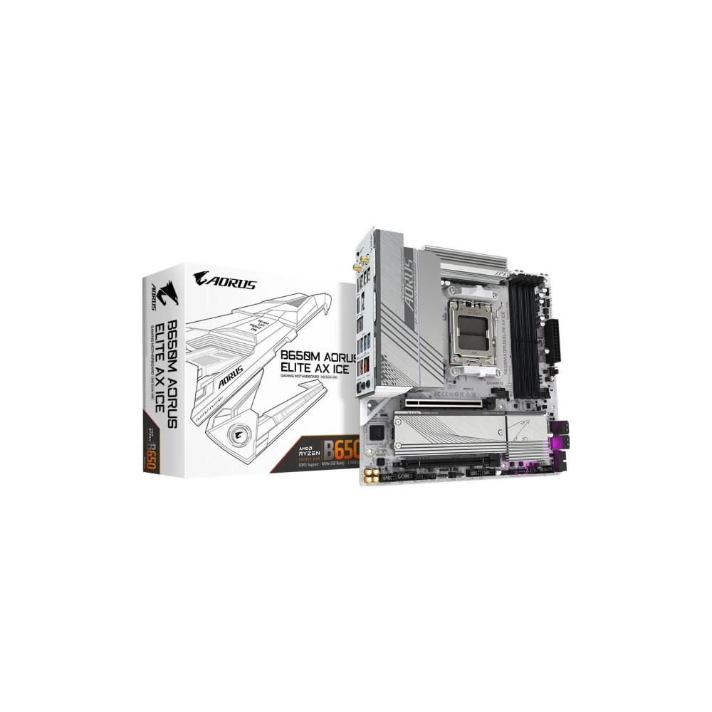 Produktbild för Gigabyte B650M AORUS ELITE AX ICE - moderkort - micro ATX - Socket AM5 - AMD B650
