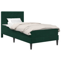 Produktbild för Sängram med madrass med huvudgavel Mörkgrön 90 x 190 cm Sammet