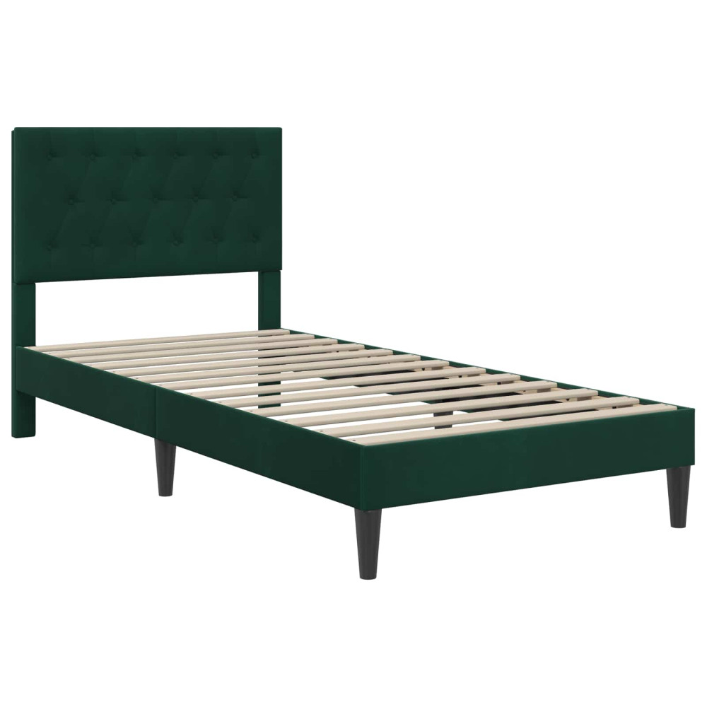 Produktbild för Sängram med madrass med huvudgavel Mörkgrön 90 x 190 cm Sammet