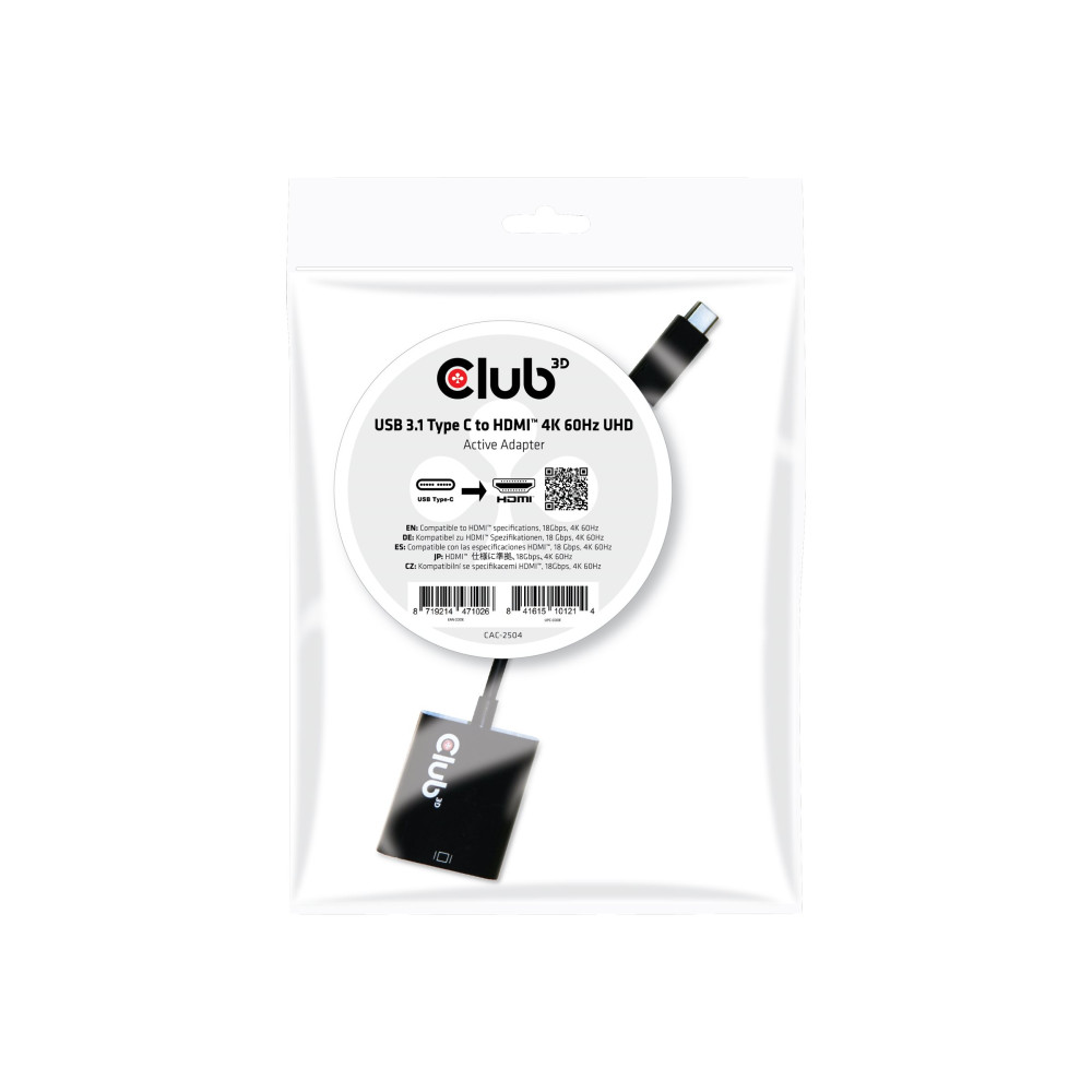 Produktbild för Club 3D USB 3.1 Type C to HDMI 2.0 UHD 4K Active Adapter - extern videoadapter