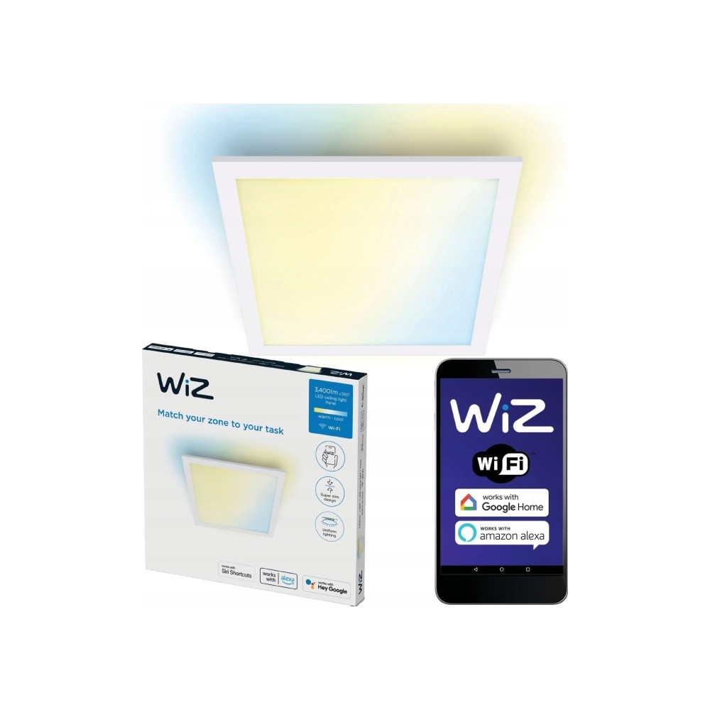 Produktbild för WiZ taklampa panel kvadrat vit Smart LED varm till kallvit i...