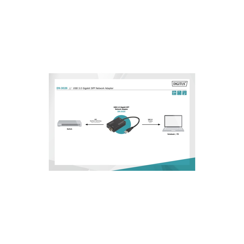 Produktbild för DIGITUS DN-3026 - nätverksadapter - USB 3.0 - Gigabit SFP x 1