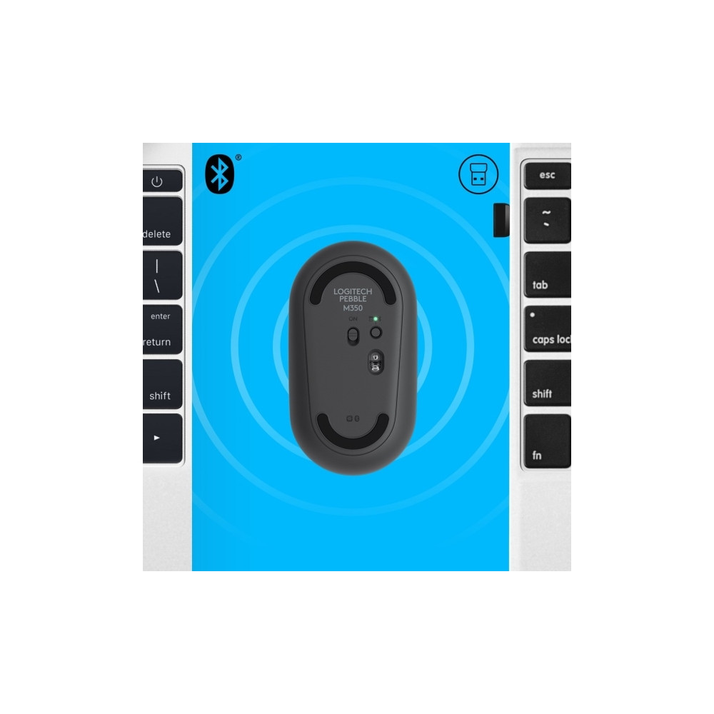 Produktbild för Logitech Pebble M350 - mus - 2.4 GHz, Bluetooth - grafit