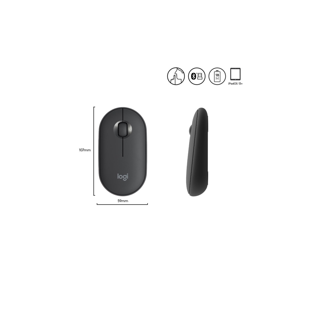 Produktbild för Logitech Pebble M350 - mus - 2.4 GHz, Bluetooth - grafit