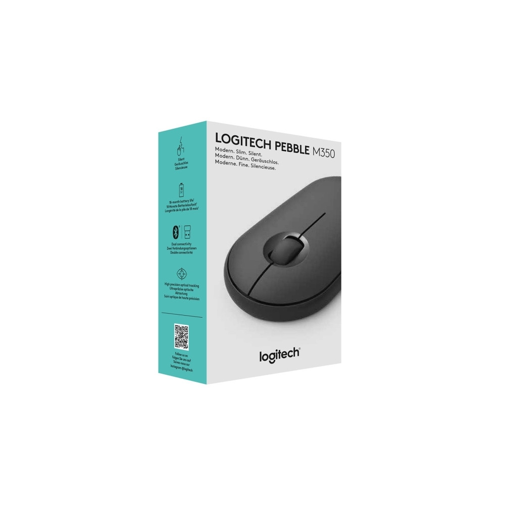 Produktbild för Logitech Pebble M350 - mus - 2.4 GHz, Bluetooth - grafit