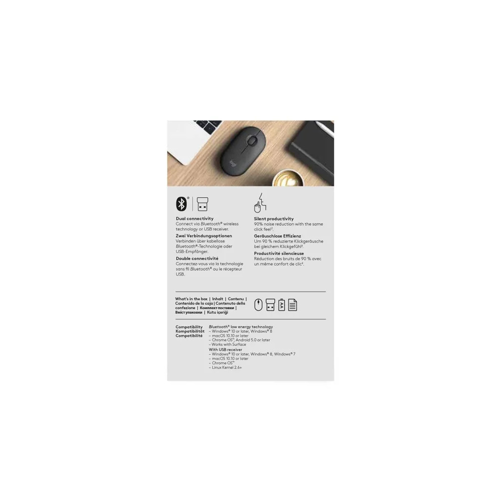 Produktbild för Logitech Pebble M350 - mus - 2.4 GHz, Bluetooth - grafit