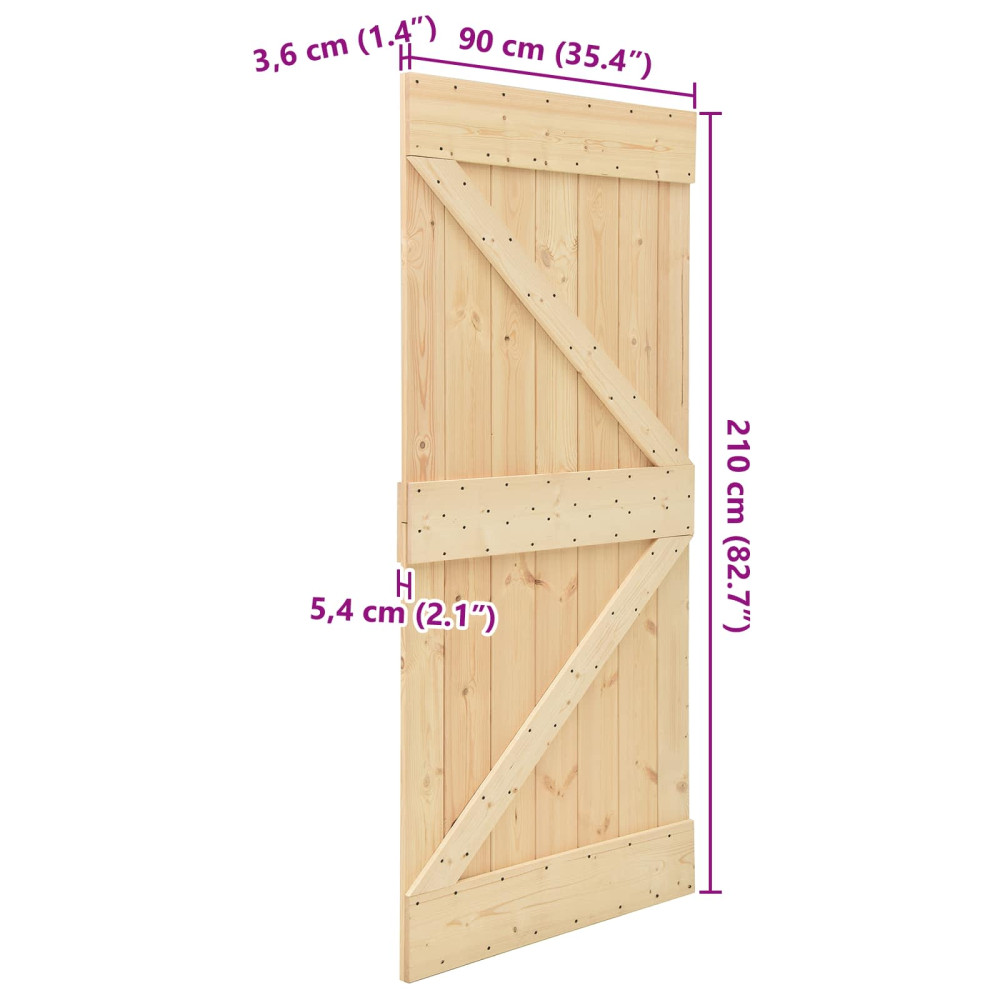 Produktbild för Dörr NARVIK Naturfärg 90 x 210 cm Massiv furuträdörr