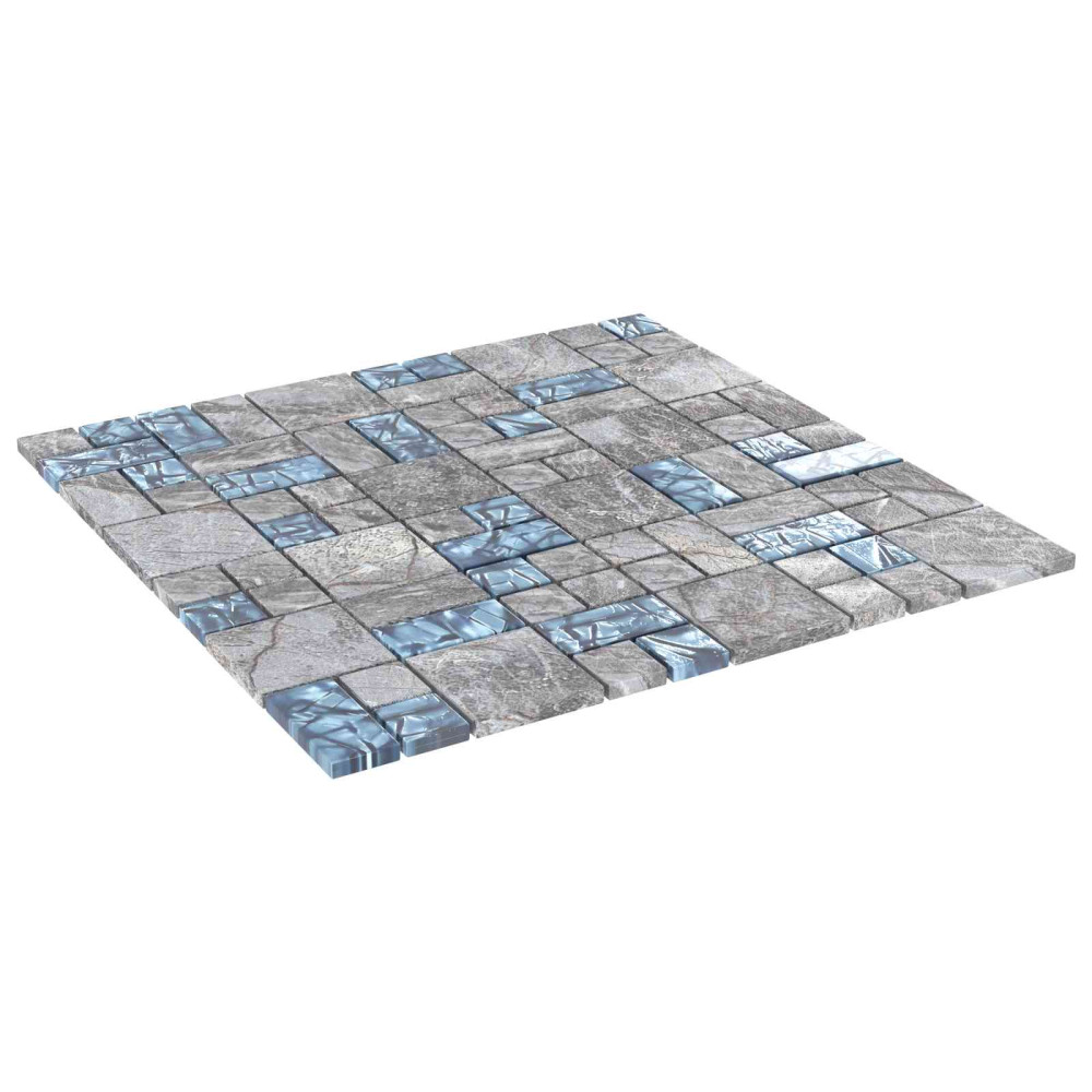 Produktbild för Mosaikplattor 11 pcs Grå och Blå 50 x 50 cm Glas