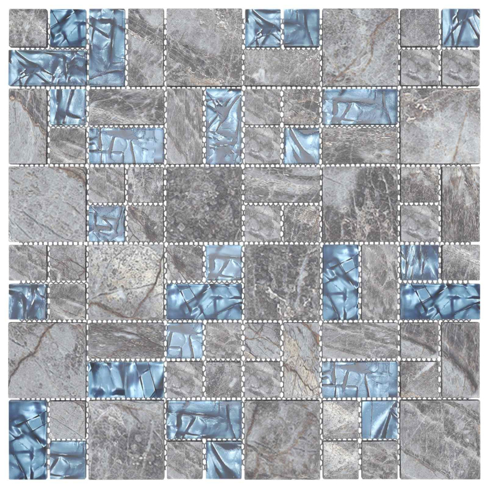 Produktbild för Mosaikplattor 11 pcs Grå och Blå 50 x 50 cm Glas
