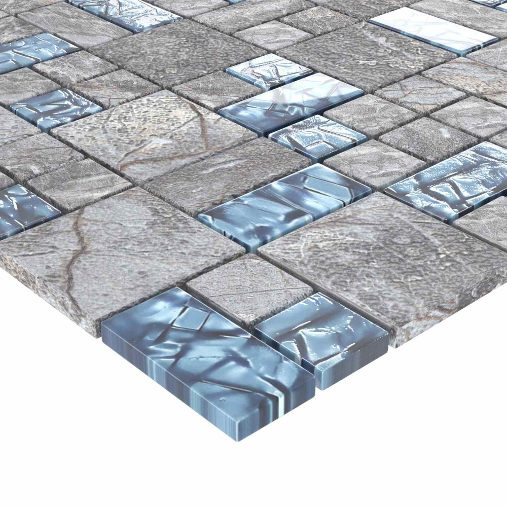 Produktbild för Mosaikplattor 11 pcs Grå och Blå 50 x 50 cm Glas