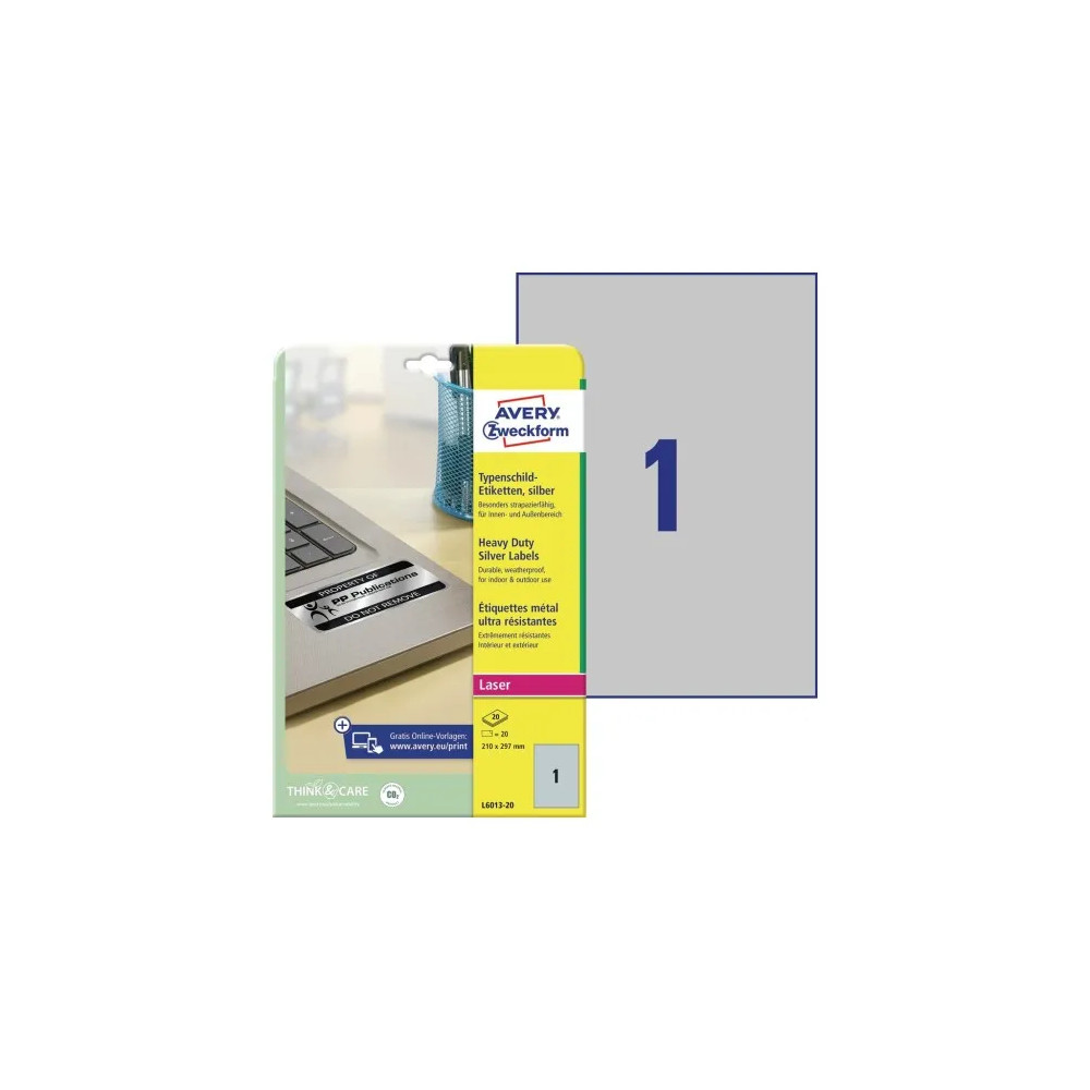Produktbild för Avery Heavy Duty Laser Labels - etiketter - 20 stk - A4