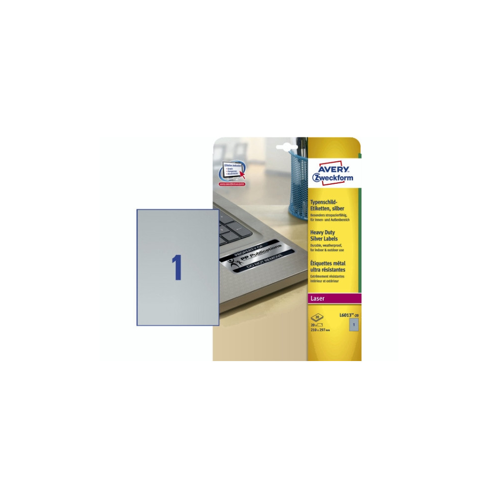 Produktbild för Avery Heavy Duty Laser Labels - etiketter - 20 stk - A4
