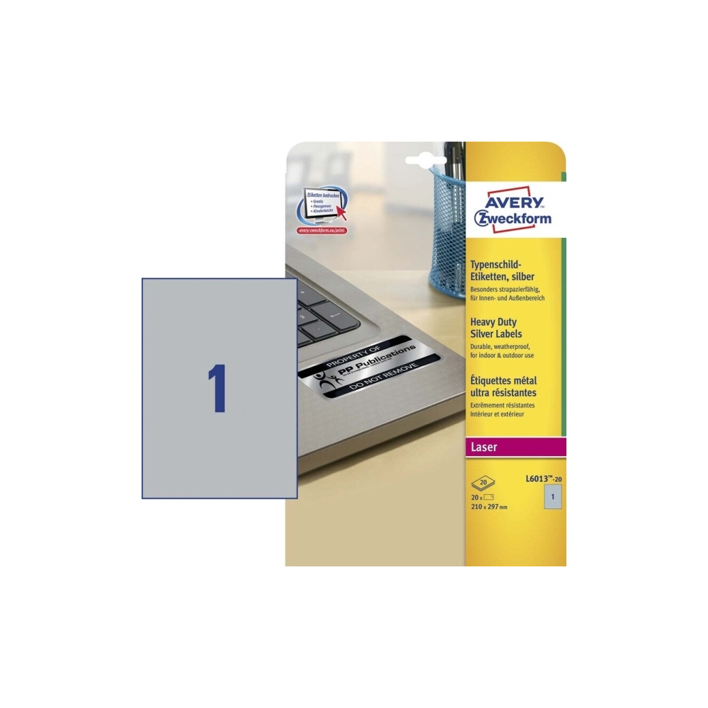 Produktbild för Avery Heavy Duty Laser Labels - etiketter - 20 stk - A4