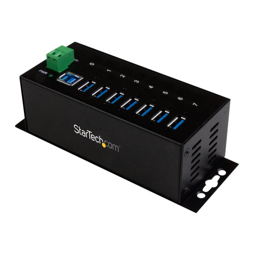StarTech.com StarTech.com USB 3.0-hubb med 7 portar - Industriell USB-A-hubb i metall med ESD-skydd och 350 W överspänningsskydd - Monterbar på DIN-skena, vägg eller skrivbord - TAA-kompatibel USB-expansionshubb - hubb - 7 portar