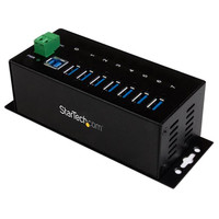 Produktbild för StarTech.com USB 3.0-hubb med 7 portar - Industriell USB-A-hubb i metall med ESD-skydd och 350 W överspänningsskydd - Monterbar på DIN-skena, vägg eller skrivbord - TAA-kompatibel USB-expansionshubb - hubb - 7 portar