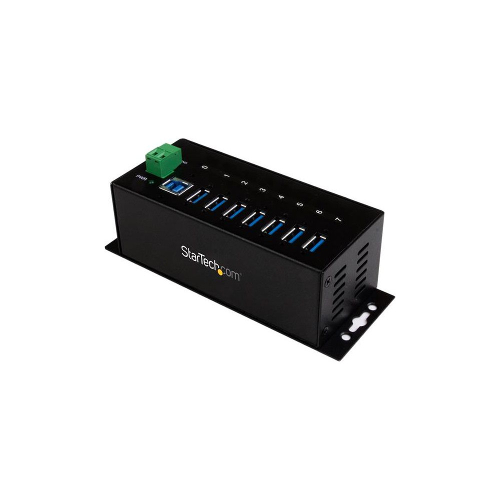 Produktbild för StarTech.com USB 3.0-hubb med 7 portar - Industriell USB-A-hubb i metall med ESD-skydd och 350 W överspänningsskydd - Monterbar på DIN-skena, vägg eller skrivbord - TAA-kompatibel USB-expansionshubb - hubb - 7 portar