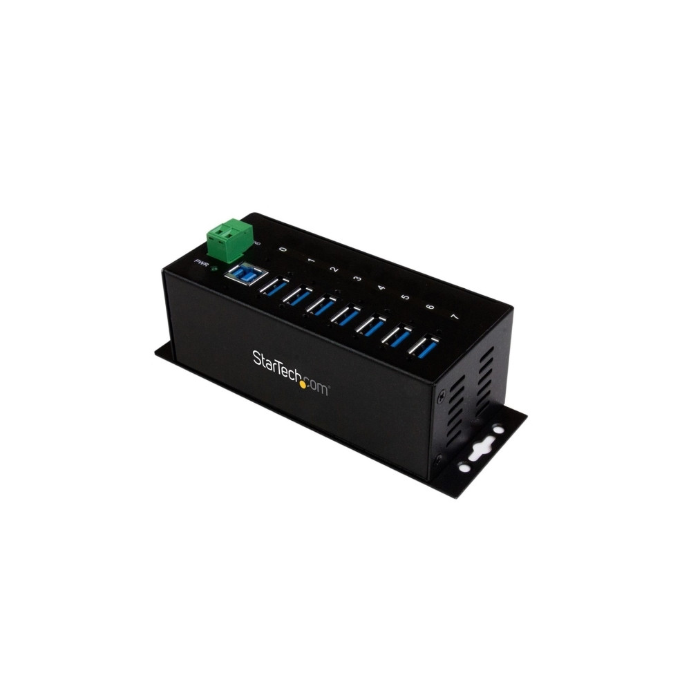 Produktbild för StarTech.com USB 3.0-hubb med 7 portar - Industriell USB-A-hubb i metall med ESD-skydd och 350 W överspänningsskydd - Monterbar på DIN-skena, vägg eller skrivbord - TAA-kompatibel USB-expansionshubb - hubb - 7 portar