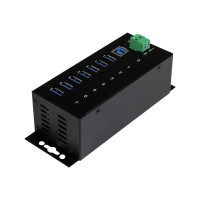 Produktbild för StarTech.com USB 3.0-hubb med 7 portar - Industriell USB-A-hubb i metall med ESD-skydd och 350 W överspänningsskydd - Monterbar på DIN-skena, vägg eller skrivbord - TAA-kompatibel USB-expansionshubb - hubb - 7 portar
