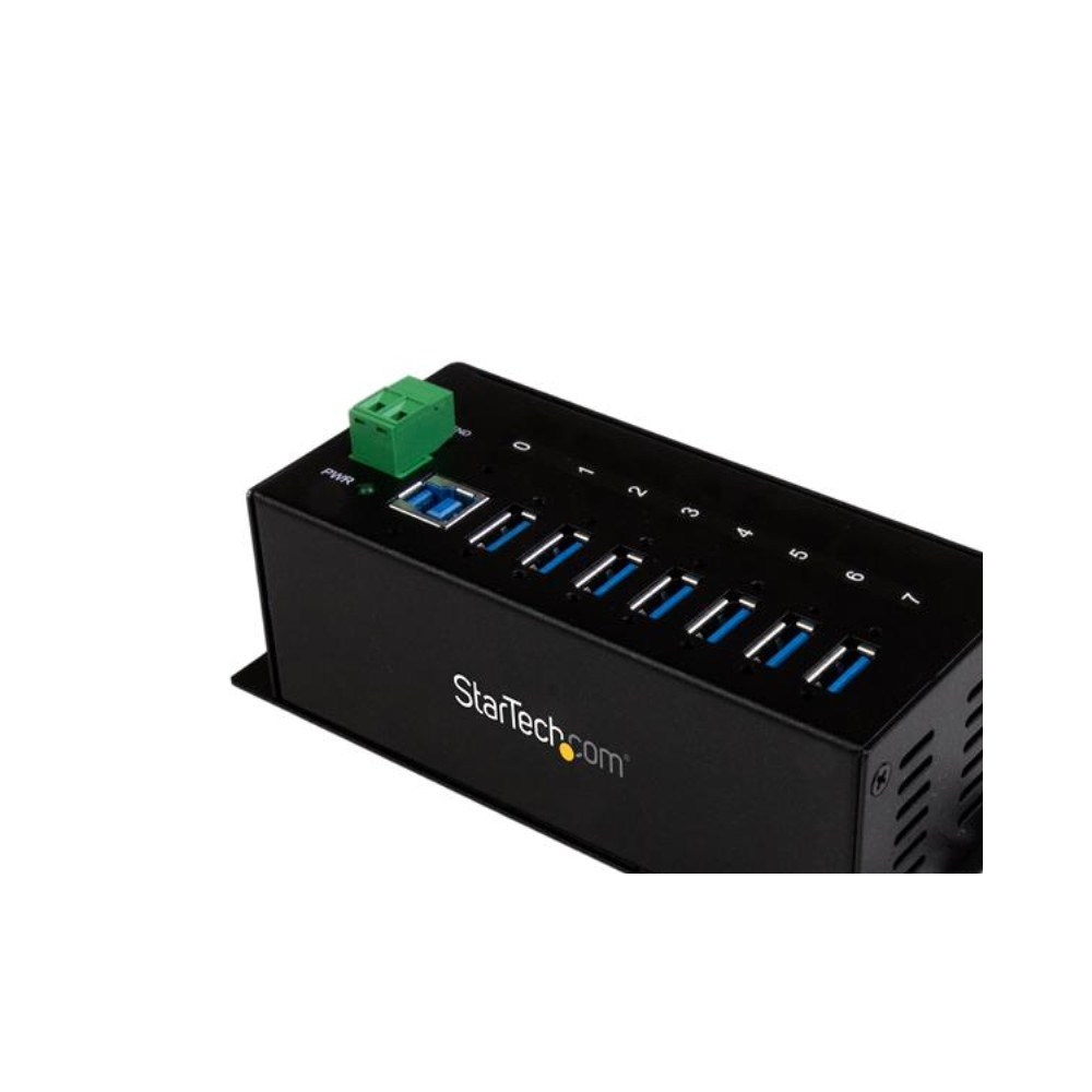 Produktbild för StarTech.com USB 3.0-hubb med 7 portar - Industriell USB-A-hubb i metall med ESD-skydd och 350 W överspänningsskydd - Monterbar på DIN-skena, vägg eller skrivbord - TAA-kompatibel USB-expansionshubb - hubb - 7 portar
