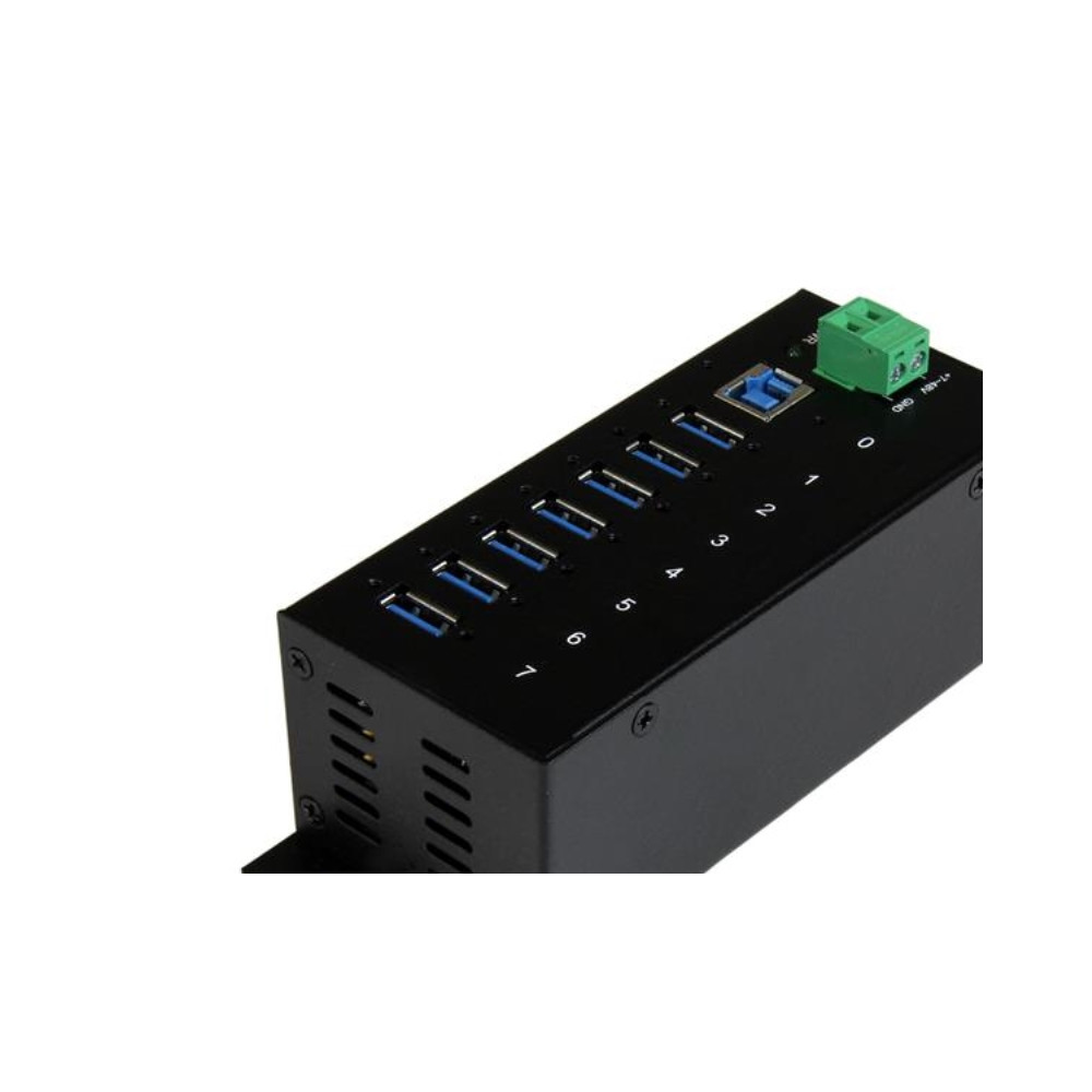 Produktbild för StarTech.com USB 3.0-hubb med 7 portar - Industriell USB-A-hubb i metall med ESD-skydd och 350 W överspänningsskydd - Monterbar på DIN-skena, vägg eller skrivbord - TAA-kompatibel USB-expansionshubb - hubb - 7 portar